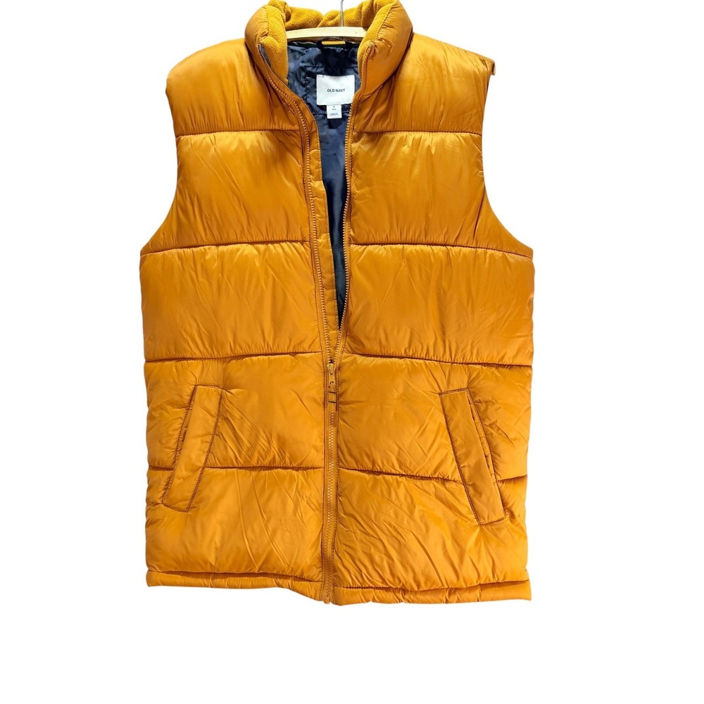 Old Navy Puffer Vest Medium Tall Mustard Gold Quilted Full Zip Gorpcore Outdoor
